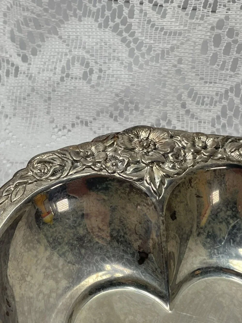 Vintage Laurel Mist 648 Silver Heart Shaped Candy Dish 7.25